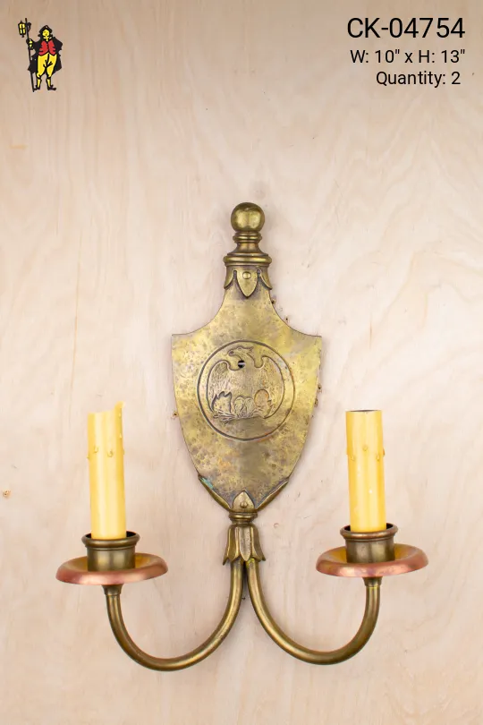 Two Candle Gothic Brass Wall Sconce