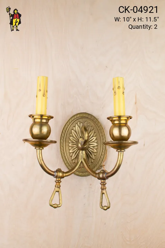Two Candle Geometric Brass Backplate Wall Sconce