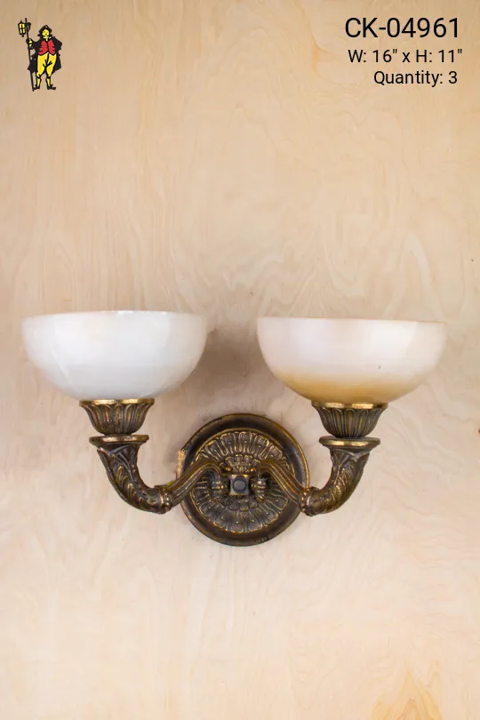 Two Light Pre War Wall Sconce w/Alabaster Shades
