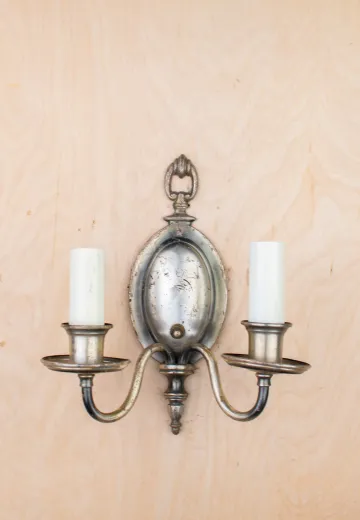 Non-Electric Distressed Nickel Two Candle Holder Wall Sconce