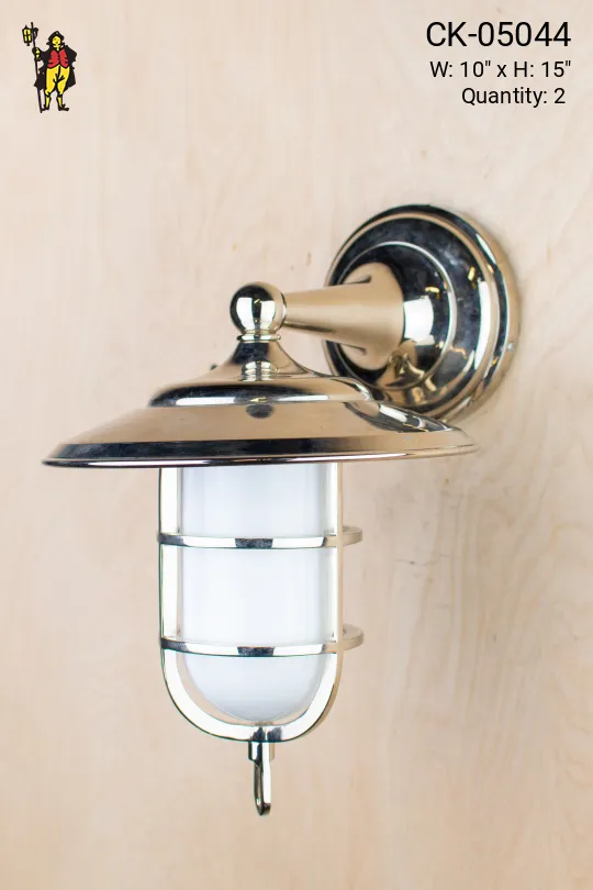 Polished Chrome Caged Lantern Wall Sconce