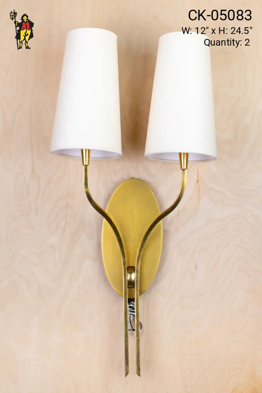 Two Light Curved Arm Brass Wall Sconce