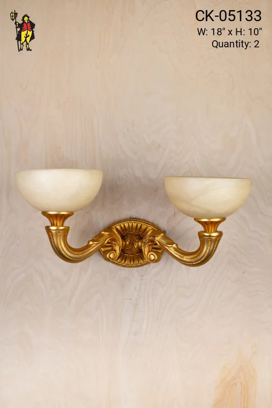 Two Light Wall Sconce w/Alabaster Shades
