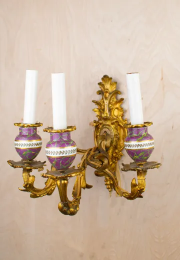 Painted Brass Three Candle Wall Sconce