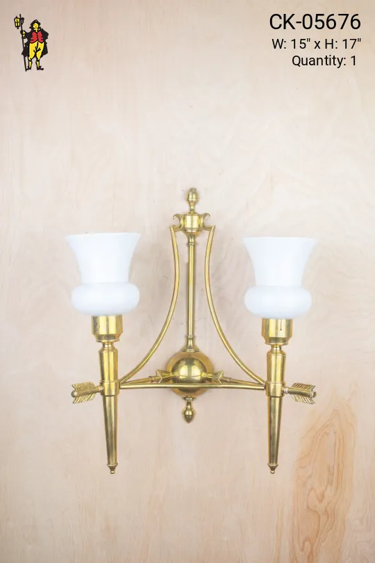 Two Light Arrow Wall Sconce w/Frosted Glass Shade