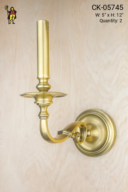 Single Brass Candle Curved Arm Wall Sconce