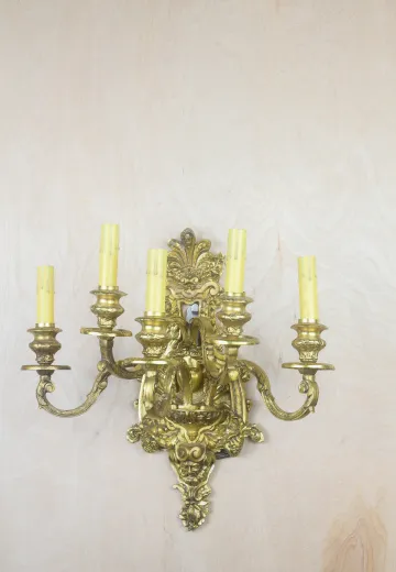 Five Candle Brass Wall Sconce