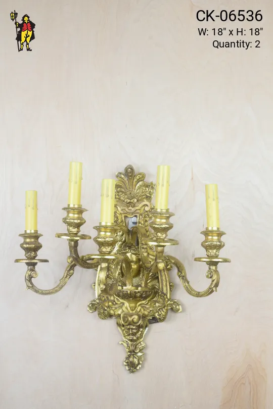 Five Candle Brass Wall Sconce