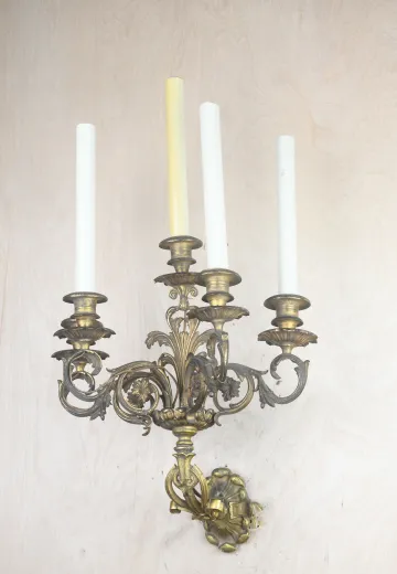 Five Tall Candle Brass Wall Sconce
