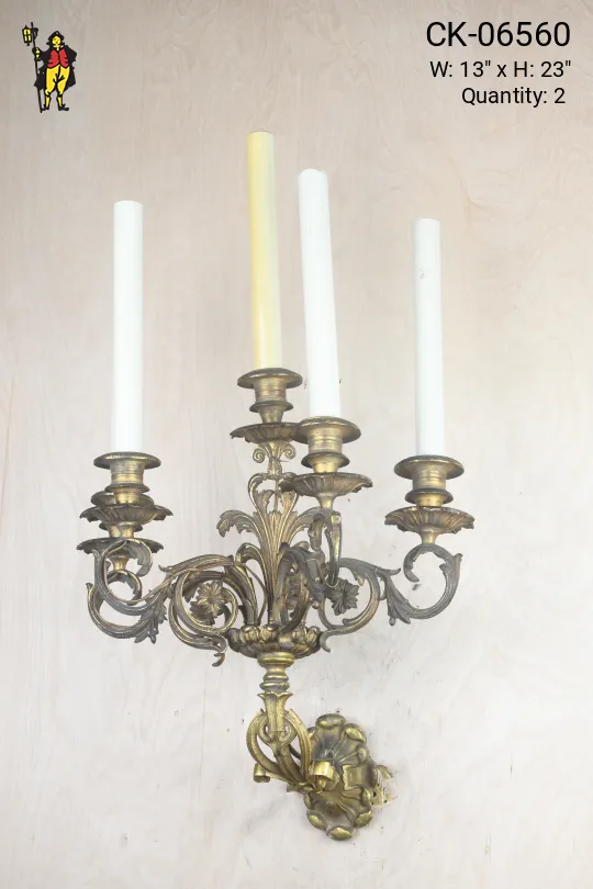 Five Tall Candle Brass Wall Sconce