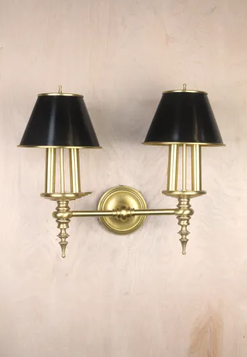 Four Light Brass Wall Sconce w/Black Shades