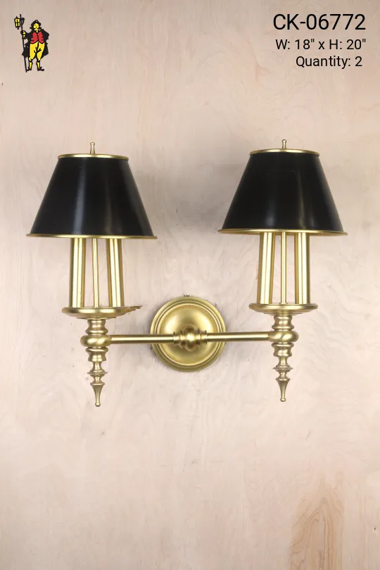 Four Light Brass Wall Sconce w/Black Shades