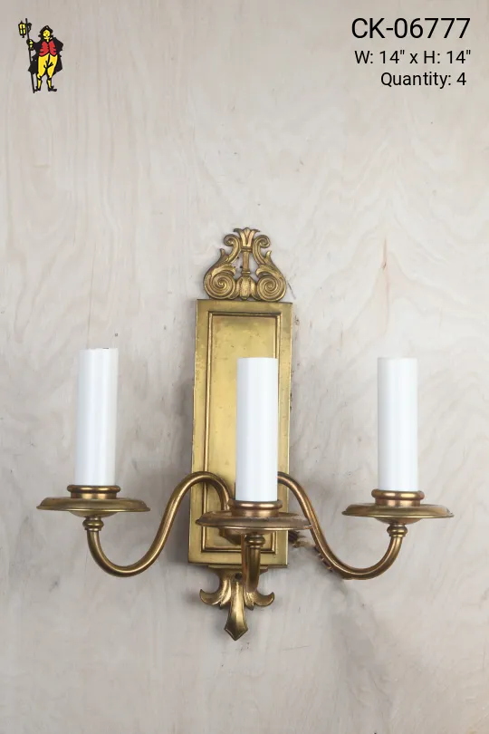 Three Candle Deco Brass Wall Sconce