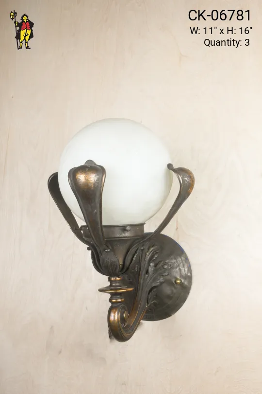 Large Art Neveau Antique Brass Wall Sconce