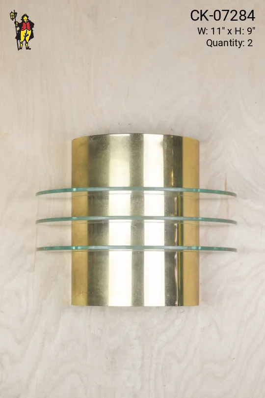 Polished Brass & Glass Post Modern Wall Sconce