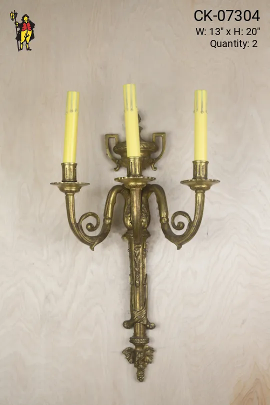 Three Candle Brass Wall Sconce