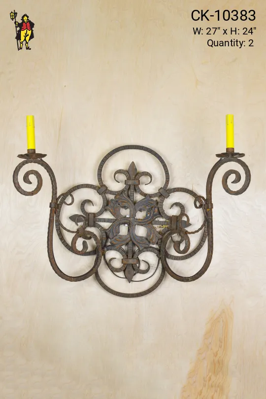 Oversize Wrought Iron Two Light Wall Sconce