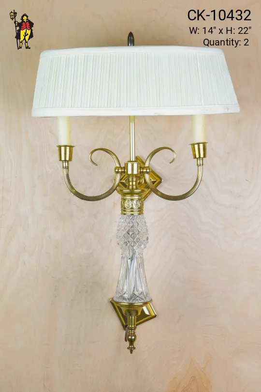 Two Light Brass & Crystal Wall Sconce