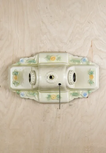 Two Light Floral Porcelain Wall Sconce w/Pull Chain