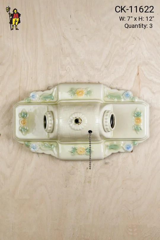 Two Light Floral Porcelain Wall Sconce w/Pull Chain