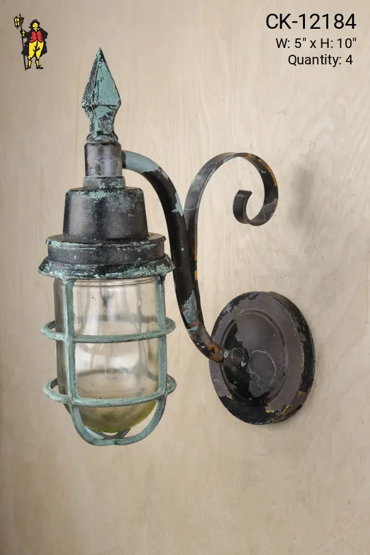 Gothic Curved Arm Wall Mounted Cage Light
