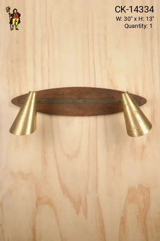 Two Light Brass Directional Wall Sconce on Wooden Mount