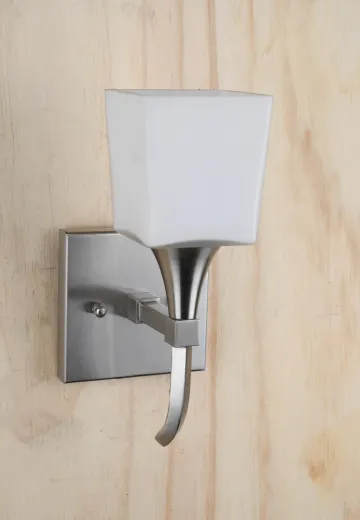 Nickel Single Light Modern Wall Sconce w/Square Glass Shade