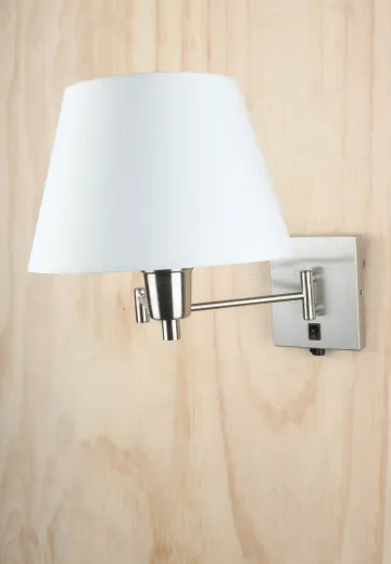 Nickel Swing Arm Fabric Shaded Wall Sconce