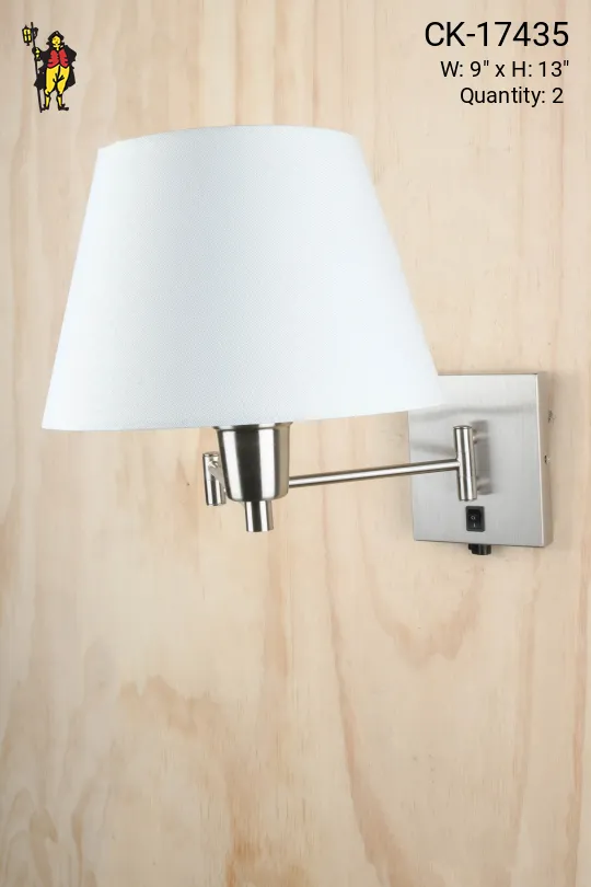 Nickel Swing Arm Fabric Shaded Wall Sconce