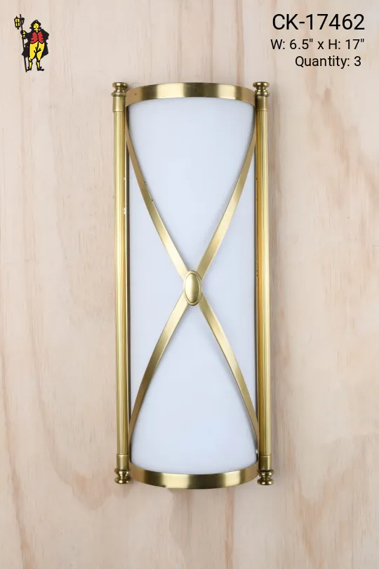 Brass Criss-Cross Curved Glass Wall Sconce
