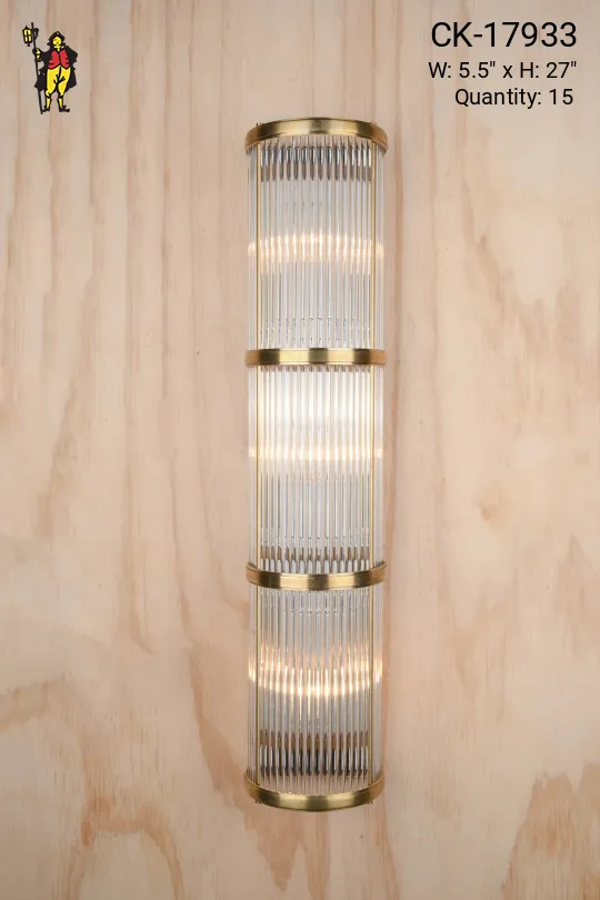 Brass & Glass Rod Tall Linear Wall Sconce