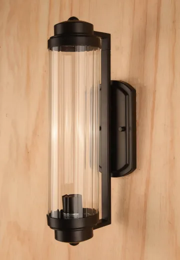 Bronze Ribbed Glass Modern Lantern Style Wall Sconce