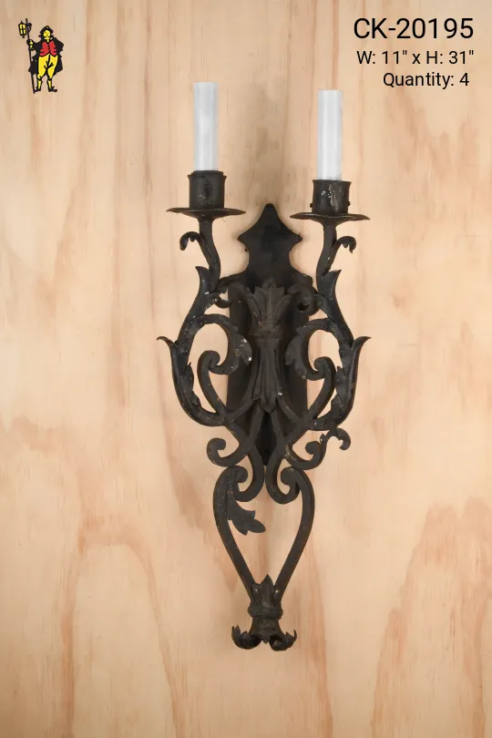 Wrought Iron Two Candle Tall Wall Sconce