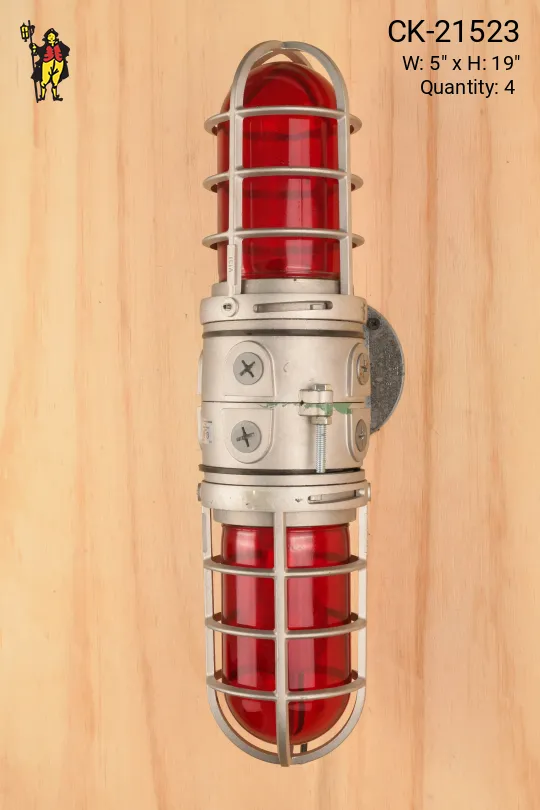 Metal Cage Two Light Wall Sconce w/Red Glass