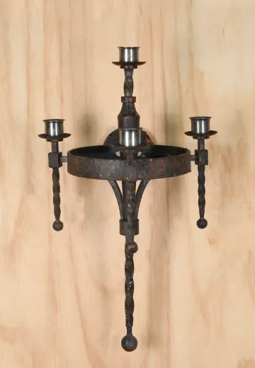 Non-Electric Distressed Gothic Wrought Iron Wall Candle Holder