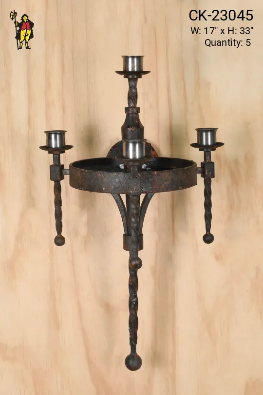 Non-Electric Distressed Gothic Wrought Iron Wall Candle Holder