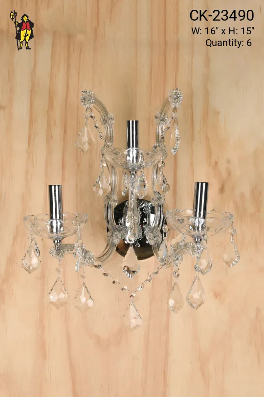 Crystal Three Light Ornate Wall Sconce